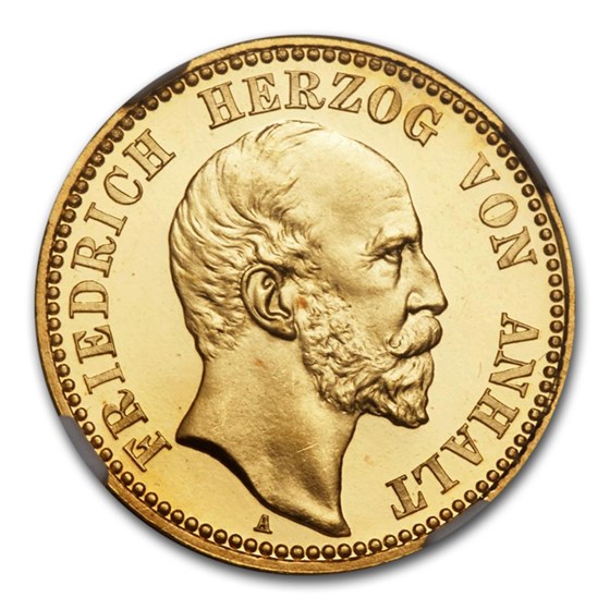 1896 German States Anhalt-Dessau Gold 10 Mark PF-66 NGC (UCAM) 1896 German States Anhalt-Dessau Gold 10 Mark PF-66 NGC (UCAM)